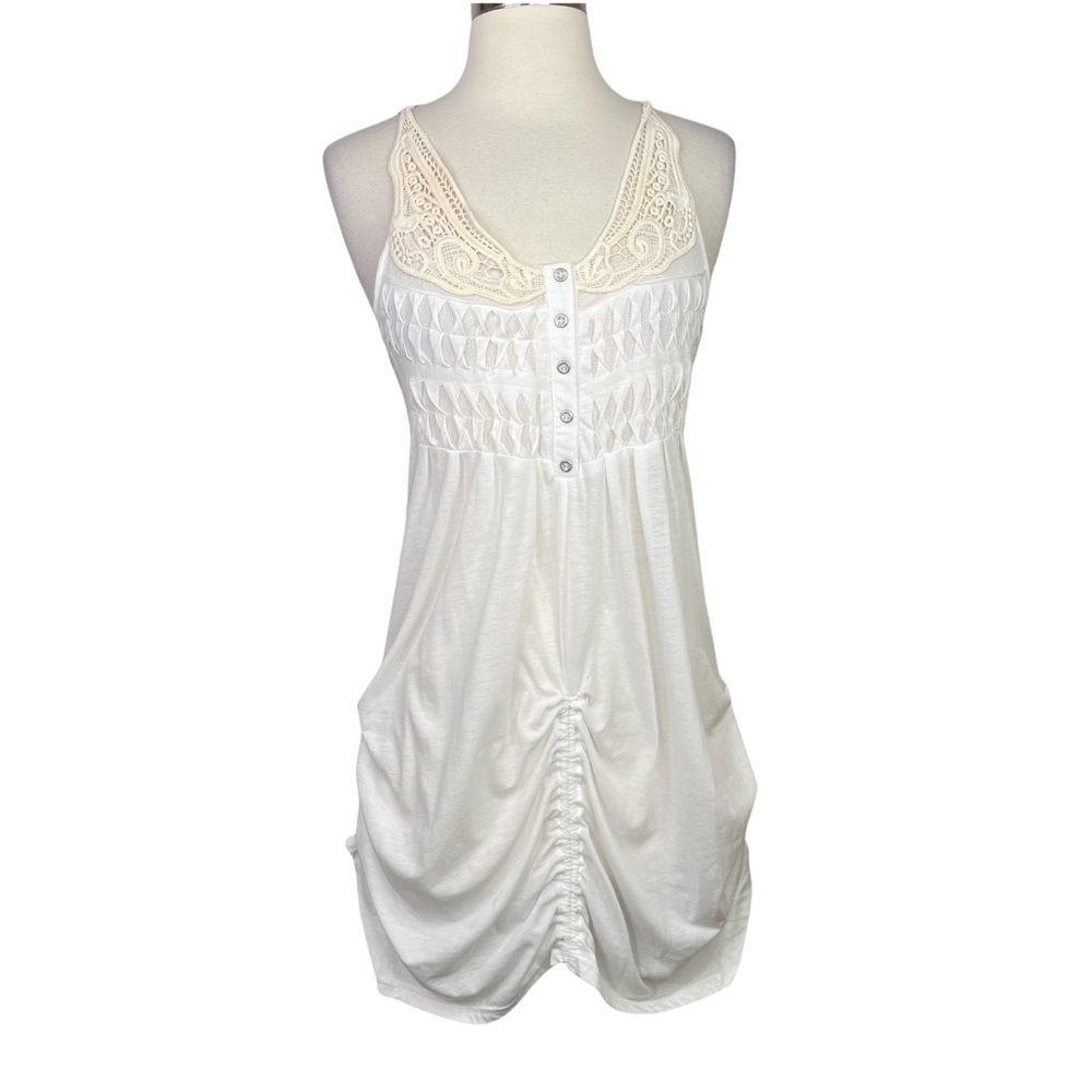 Monoreno White Racerback Crochet Detail Tunic, Small